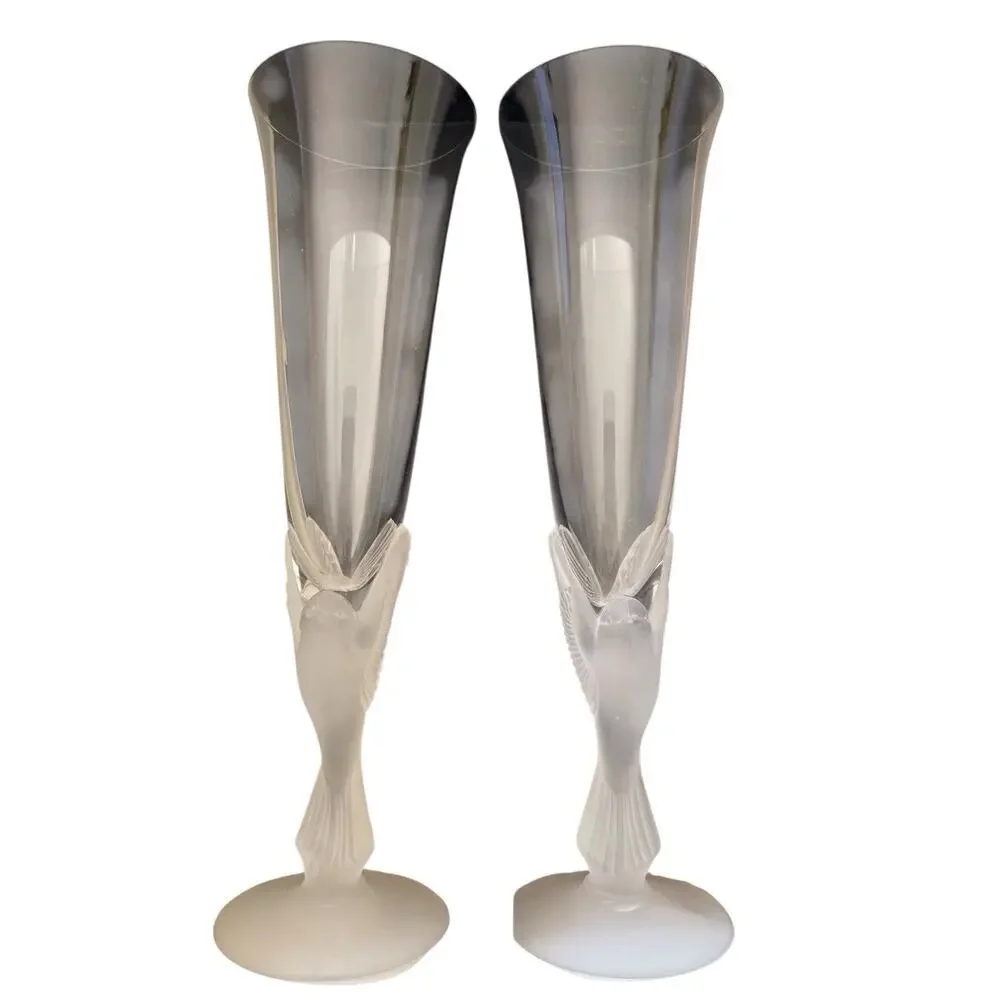 Sasaki Crystal Flute Stemware Champagne Wedding Toast Dove Wings A2923-14-2 NIB